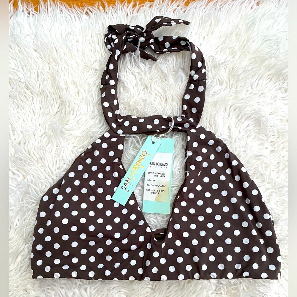 San Lorenzo Keyhole Brown Polka Dot Halter Top
